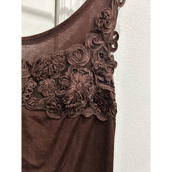 Fashque Womens Brown Sleeveless Floral Embroidered Top - Picture 4 of 7